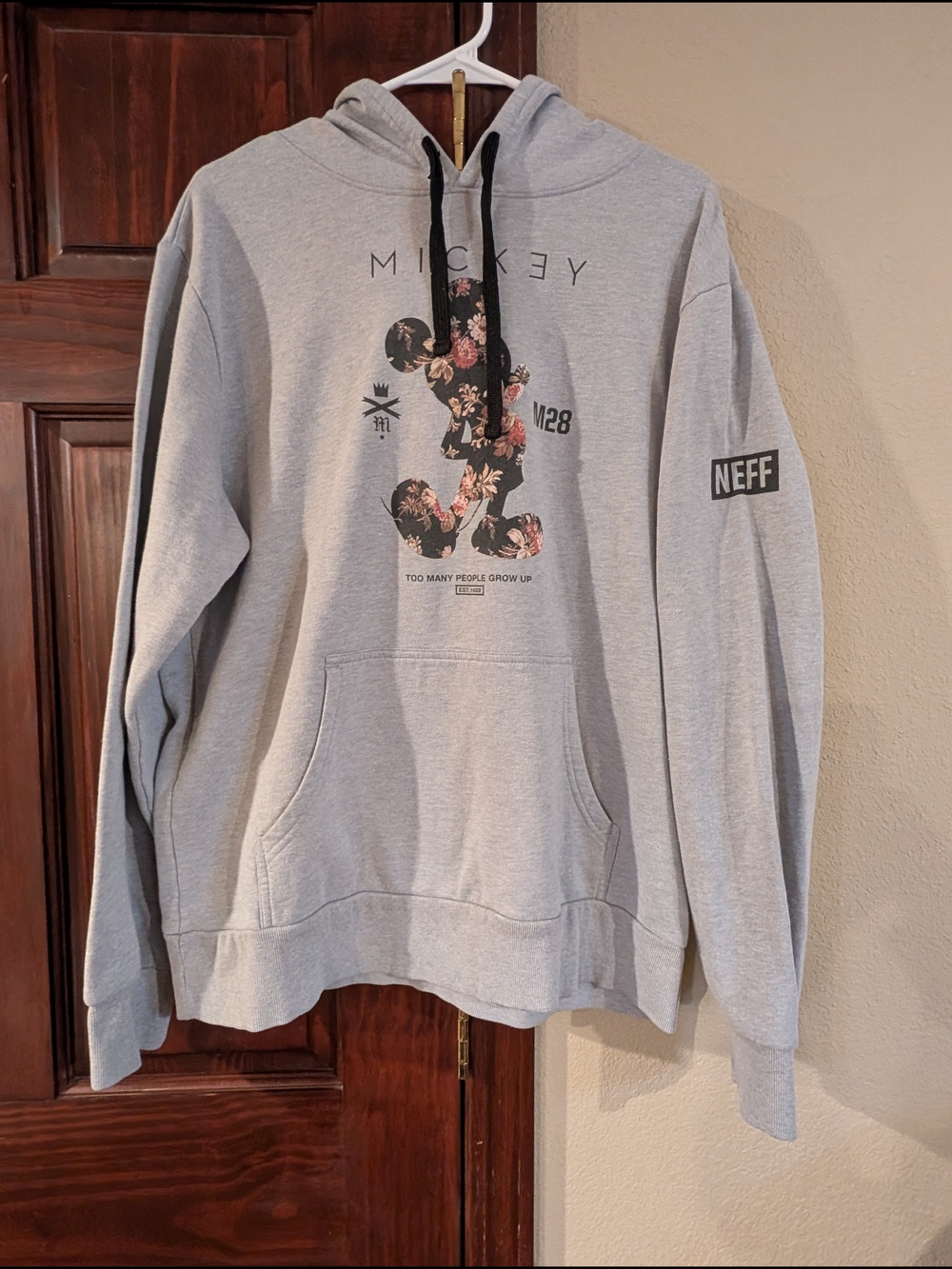 Disney Light Gray Hoodie with Floral Mickey Graphic